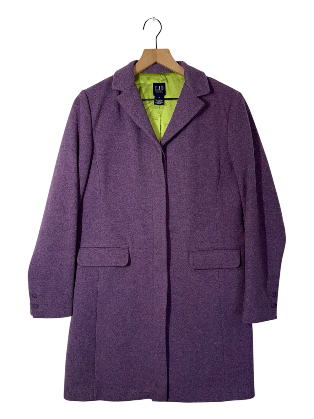 Vintage GAP Wool Cashmere Blend Button Front Trench Coat Blazer Jacket Academia